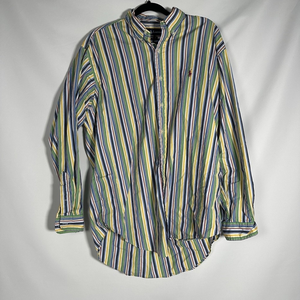 Ralph Lauren Mens Button Shirt XXL Vintage Bright Stripes Tagged L